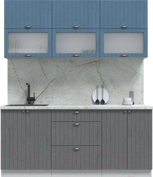 Изображение товара Кухонный гарнитур Интерлиния Берес 1.8Б (дуб лазурный/дуб серый/серый каспий)