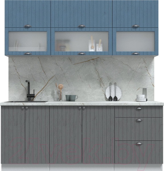 Изображение товара Кухонный гарнитур Интерлиния Берес 2.0Б (дуб лазурный/дуб серый/серый каспий)