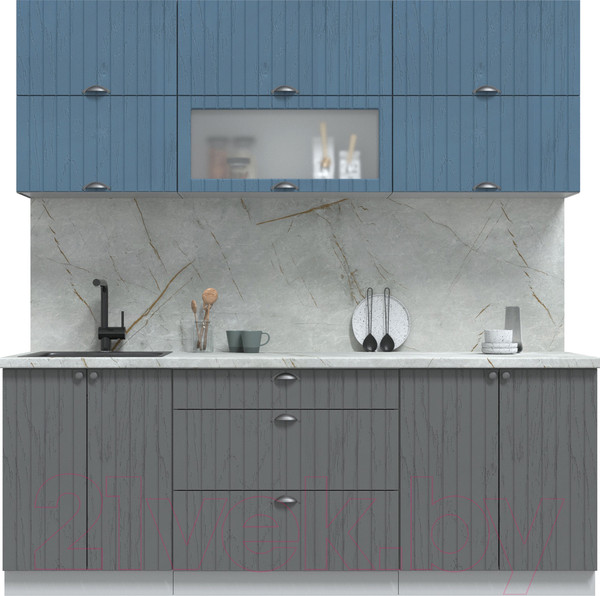 Изображение товара Кухонный гарнитур Интерлиния Берес 2.1Б (дуб лазурный/дуб серый/серый каспий)