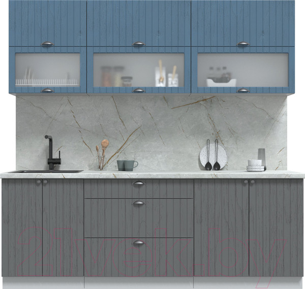 Изображение товара Кухонный гарнитур Интерлиния Берес 2.2Б (дуб лазурный/дуб серый/серый каспий)