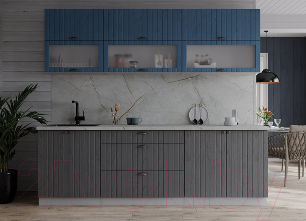 Изображение товара Кухонный гарнитур Интерлиния Берес 2.2Б (дуб лазурный/дуб серый/серый каспий)