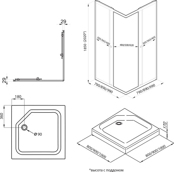 Изображение товара Душевой уголок Triton Вента 100x100 (хром, с поддоном)