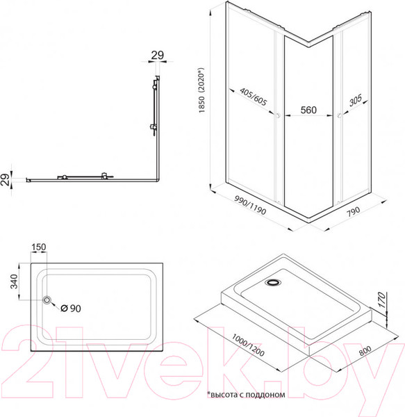 Изображение товара Душевой уголок Triton Вента 120x80 (хром, с поддоном)