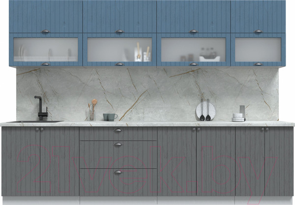 Изображение товара Кухонный гарнитур Интерлиния Берес 3.0Б (дуб лазурный/дуб серый/серый каспий)