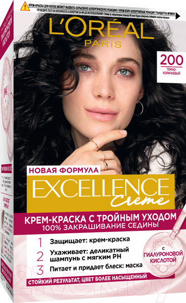 Изображение товара Крем-краска для волос L'Oreal Paris Color Excellence 200 (темно-коричневый)