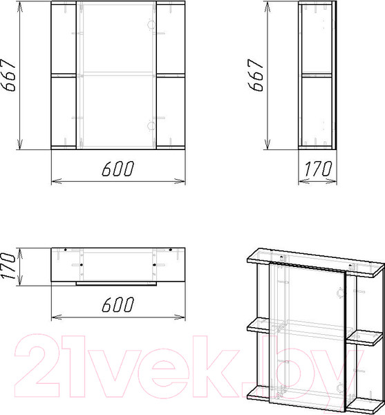 Изображение товара Шкаф с зеркалом для ванной Гамма 07т (белый)