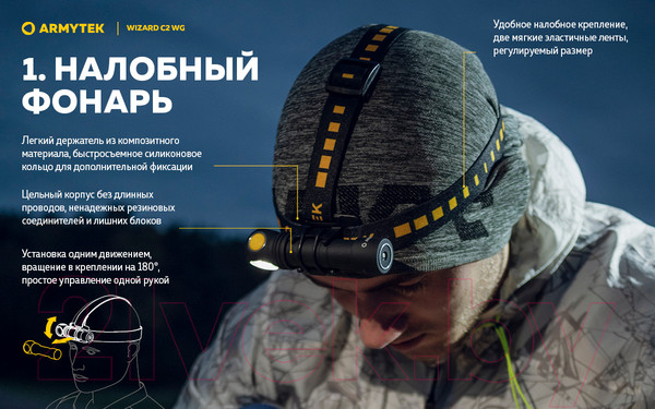 Изображение товара Фонарь Armytek Wizard C2 WG Magnet USB Warm / F09201W