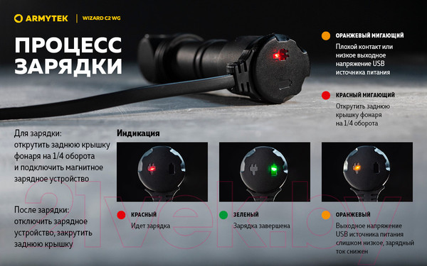 Изображение товара Фонарь Armytek Wizard C2 WG Magnet USB Warm / F09201W