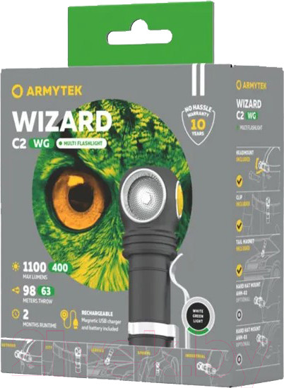 Изображение товара Фонарь Armytek Wizard C2 WG Magnet USB / F09201C (белый)