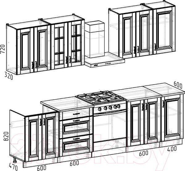 Изображение товара Кухонный гарнитур Интермебель Бостон-7 2.2 (акация белая/дуб вотан)