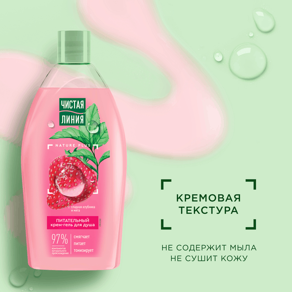Изображение товара Гель для душа Чистая Линия Питательный Сладкая клубника и мята (750мл)