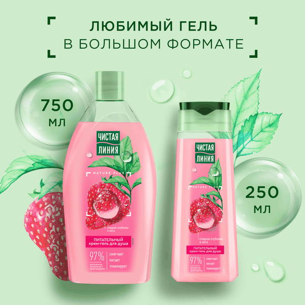 Изображение товара Гель для душа Чистая Линия Питательный Сладкая клубника и мята (750мл)
