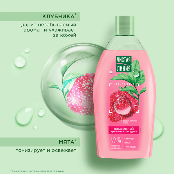 Изображение товара Гель для душа Чистая Линия Питательный Сладкая клубника и мята (750мл)