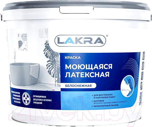 Изображение товара Краска Лакра Латексная моющаяся (6.5кг, белоснежный)