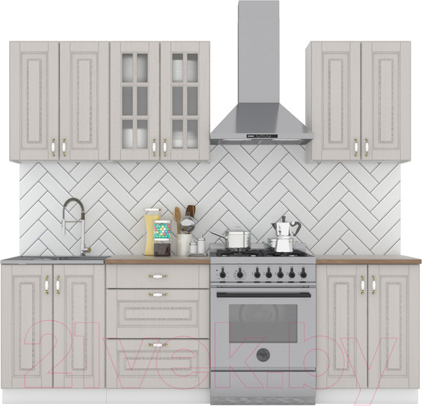 Изображение товара Кухонный гарнитур Интермебель Бостон-4 1.8 (ясень капучино софт/мрамор лацио белый)