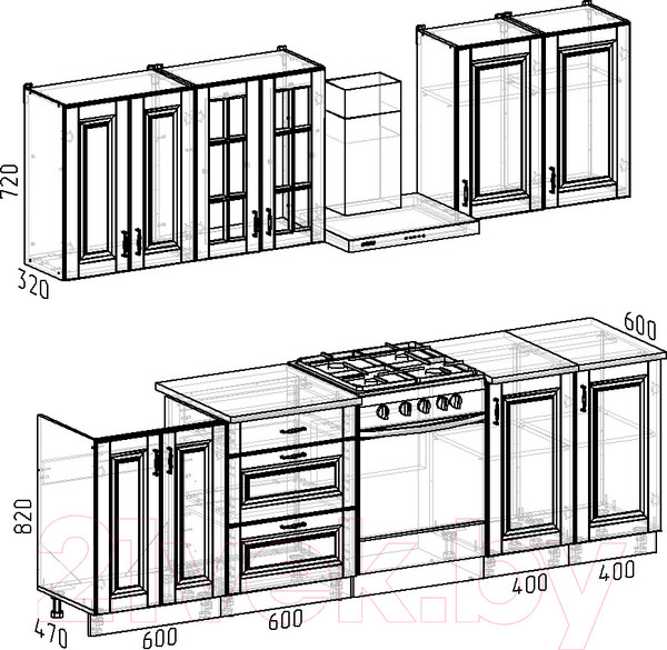 Изображение товара Кухонный гарнитур Интермебель Бостон-5 2.0 (ясень капучино софт/мрамор лацио белый)