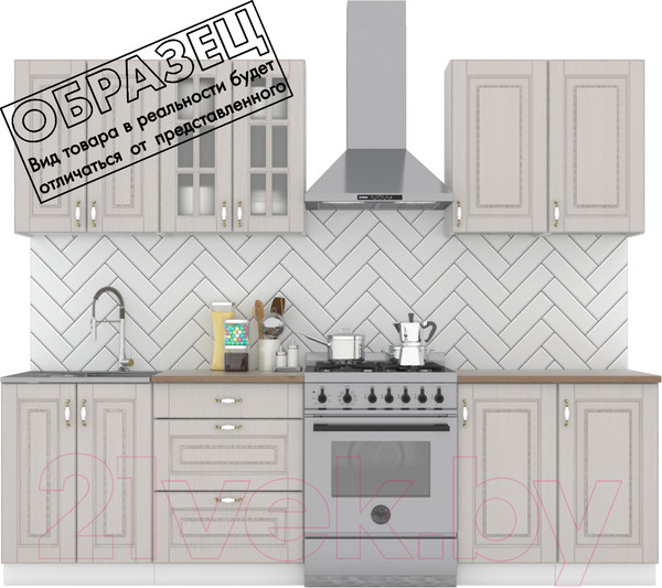 Изображение товара Кухонный гарнитур Интермебель Бостон-6 2.1 (ясень капучино софт/мрамор лацио белый)