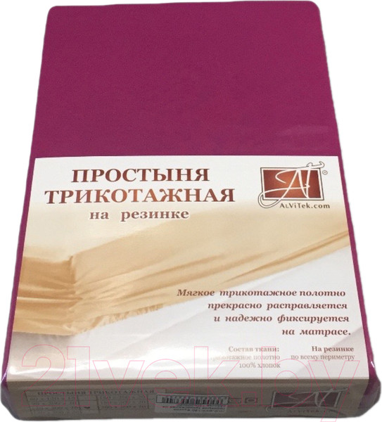 Изображение товара Простыня AlViTek Трикотажная на резинке 180x200 / ПТР-ФУК-180(180) (фуксия)