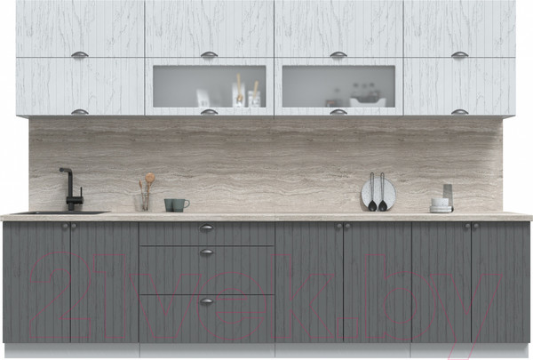 Изображение товара Кухонный гарнитур Интерлиния Берес 3.1Б (дуб полярный/дуб серый/травертин серый)