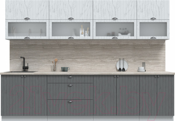 Изображение товара Кухонный гарнитур Интерлиния Берес 3.0Б (дуб полярный/дуб серый/травертин серый)