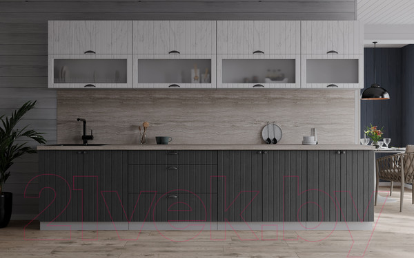 Изображение товара Кухонный гарнитур Интерлиния Берес 3.0Б (дуб полярный/дуб серый/травертин серый)