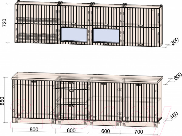 Изображение товара Кухонный гарнитур Интерлиния Берес 2.7Б (дуб серый/опал светлый)