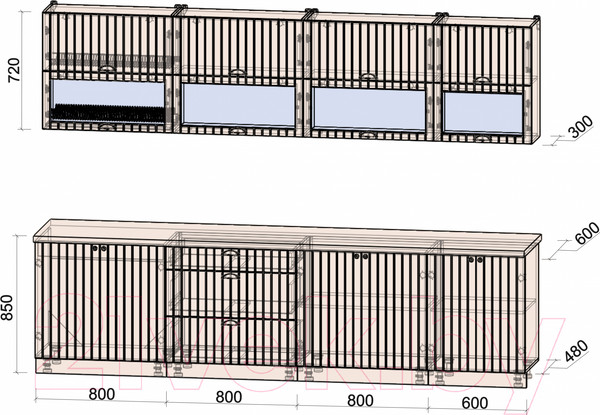 Изображение товара Кухонный гарнитур Интерлиния Берес 3.0Б (дуб серый/опал светлый)