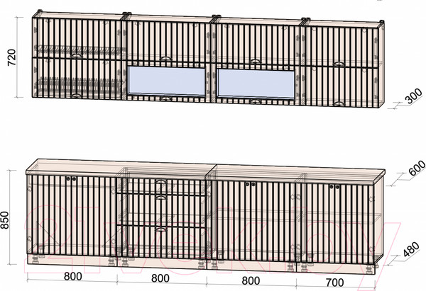 Изображение товара Кухонный гарнитур Интерлиния Берес 3.1Б (дуб серый/опал светлый)