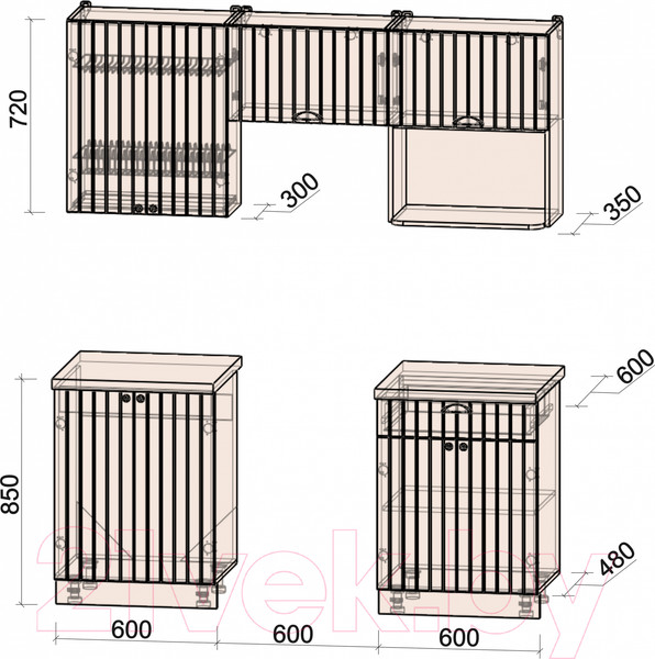 Изображение товара Кухонный гарнитур Интерлиния Берес 1.8В (дуб серый/опал светлый)