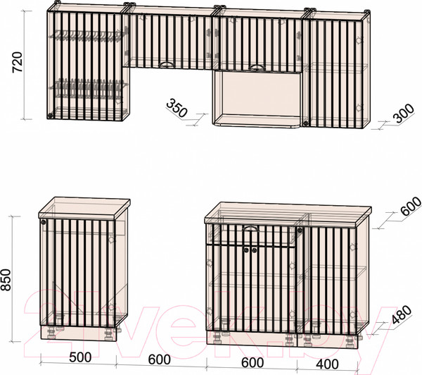 Изображение товара Кухонный гарнитур Интерлиния Берес 2.1В (дуб лазурный/дуб бунратти)