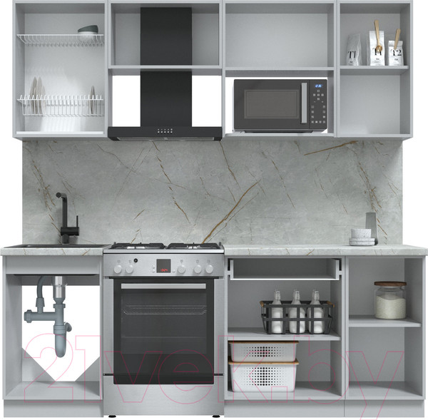 Изображение товара Кухонный гарнитур Интерлиния Берес 2.1В (дуб лазурный/дуб бунратти)