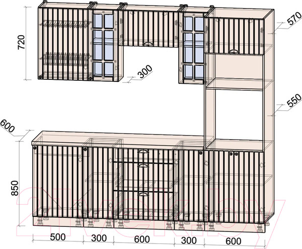 Изображение товара Кухонный гарнитур Интерлиния Берес 2.3В (дуб английский/бискайская сосна)