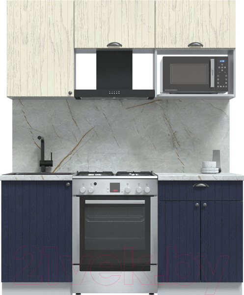 Изображение товара Кухонный гарнитур Интерлиния Берес 1.7В (дуб снежный/дуб королевский/серый каспий)