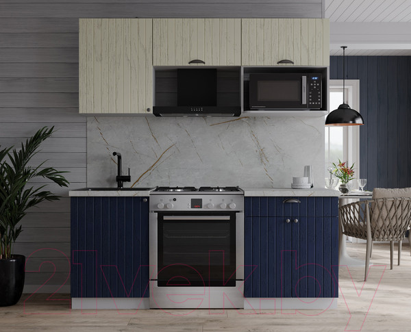 Изображение товара Кухонный гарнитур Интерлиния Берес 1.7В (дуб снежный/дуб королевский/серый каспий)