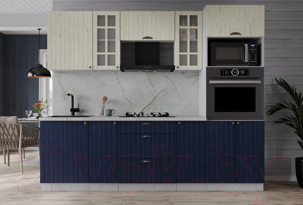 Изображение товара Кухонный гарнитур Интерлиния Берес 2.3В (дуб снежный/дуб королевский/серый каспий)