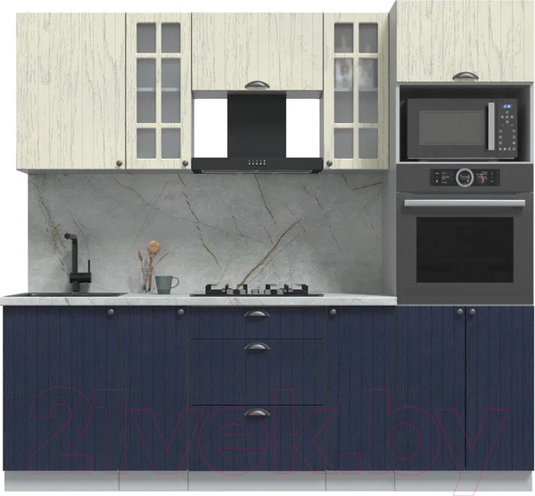 Изображение товара Кухонный гарнитур Интерлиния Берес 2.3В (дуб снежный/дуб королевский/серый каспий)