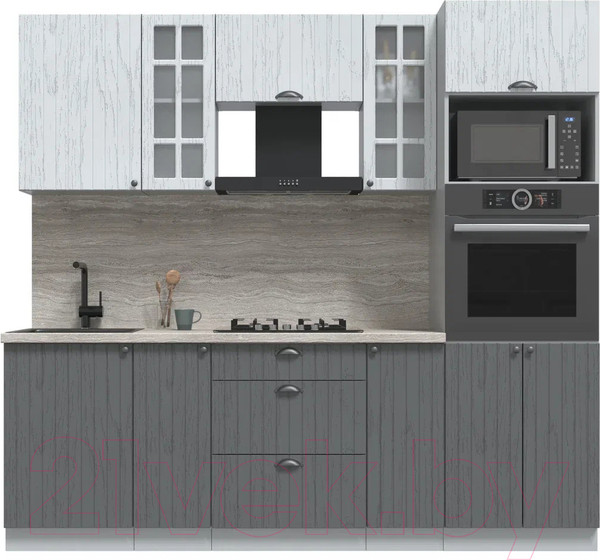 Изображение товара Кухонный гарнитур Интерлиния Берес 2.3В  (дуб серый/дуб полярный/травертин серый)