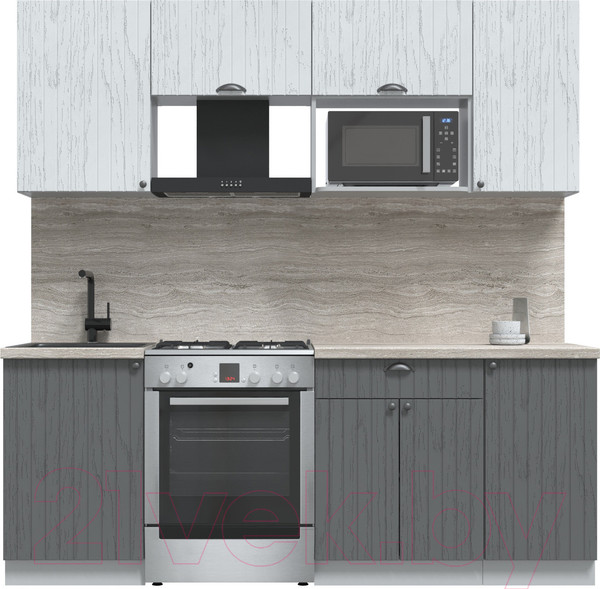 Изображение товара Кухонный гарнитур Интерлиния Берес 2.1В (дуб серый/дуб полярный/травертин серый)