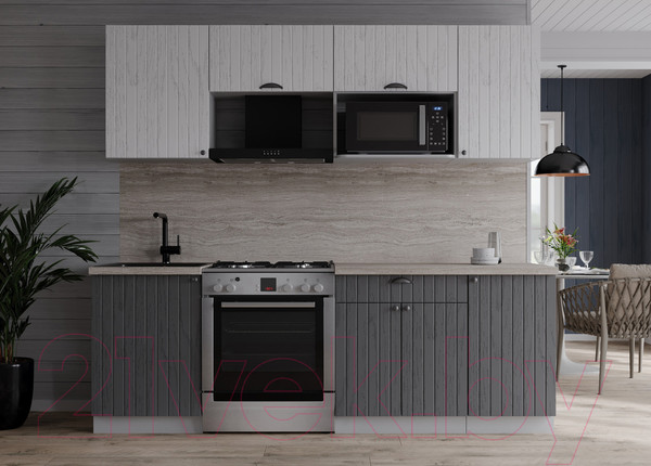 Изображение товара Кухонный гарнитур Интерлиния Берес 2.1В (дуб серый/дуб полярный/травертин серый)