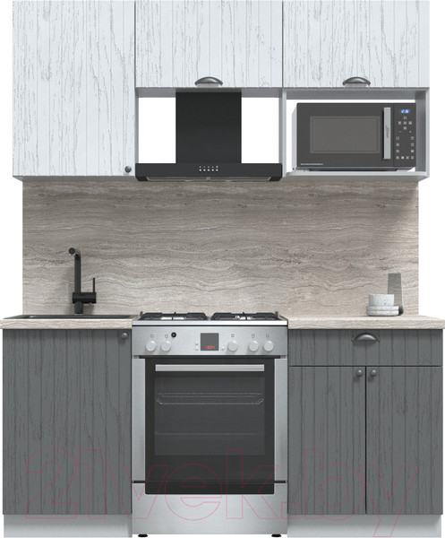 Изображение товара Кухонный гарнитур Интерлиния Берес 1.7В (дуб серый/дуб полярный/травертин серый)