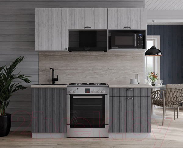 Изображение товара Кухонный гарнитур Интерлиния Берес 1.7В (дуб серый/дуб полярный/травертин серый)