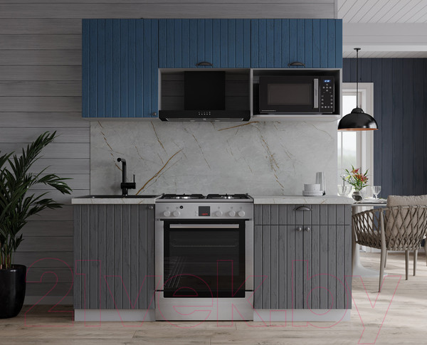 Изображение товара Кухонный гарнитур Интерлиния Берес 1.7В (дуб серый/дуб лазурный/серый каспий)