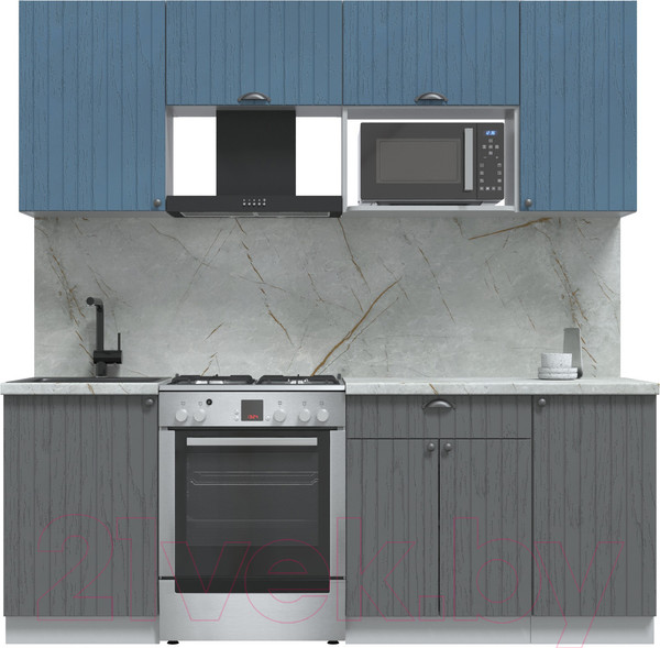 Изображение товара Кухонный гарнитур Интерлиния Берес 2.1В (дуб серый/дуб лазурный/серый каспий)