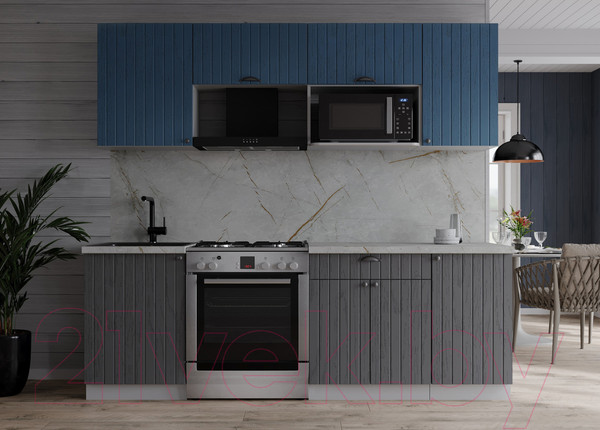 Изображение товара Кухонный гарнитур Интерлиния Берес 2.1В (дуб серый/дуб лазурный/серый каспий)