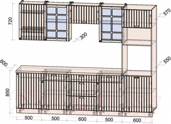 Изображение товара Кухонный гарнитур Интерлиния Берес 2.7В (дуб серый/дуб лазурный/серый каспий)