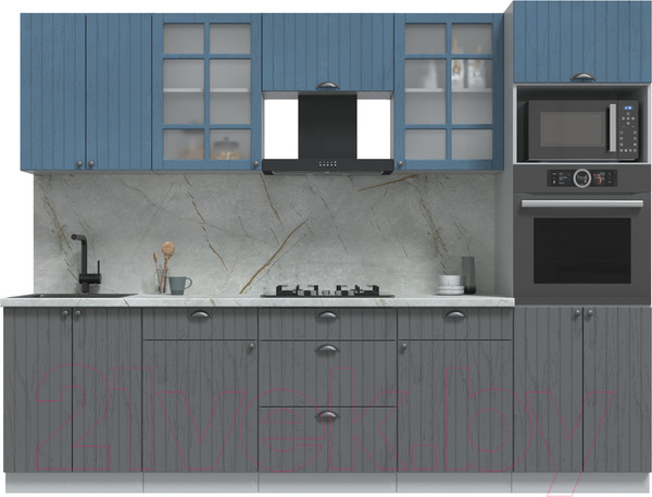 Изображение товара Кухонный гарнитур Интерлиния Берес 2.8В (дуб серый/дуб лазурный/серый каспий)