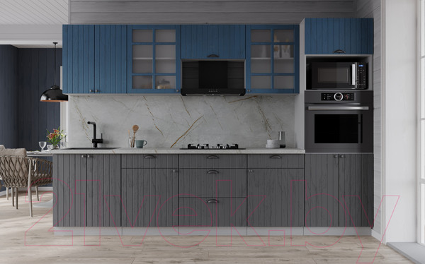 Изображение товара Кухонный гарнитур Интерлиния Берес 2.8В (дуб серый/дуб лазурный/серый каспий)