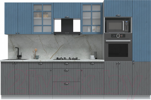 Изображение товара Кухонный гарнитур Интерлиния Берес 3.2В (дуб серый/дуб лазурный/серый каспий)