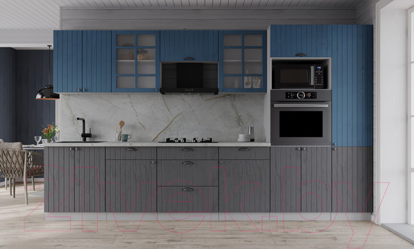 Изображение товара Кухонный гарнитур Интерлиния Берес 3.2В (дуб серый/дуб лазурный/серый каспий)