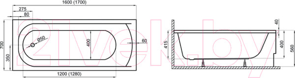 Изображение товара Ванна акриловая Polimat Classic 160x70 / 00854 (с ножками)